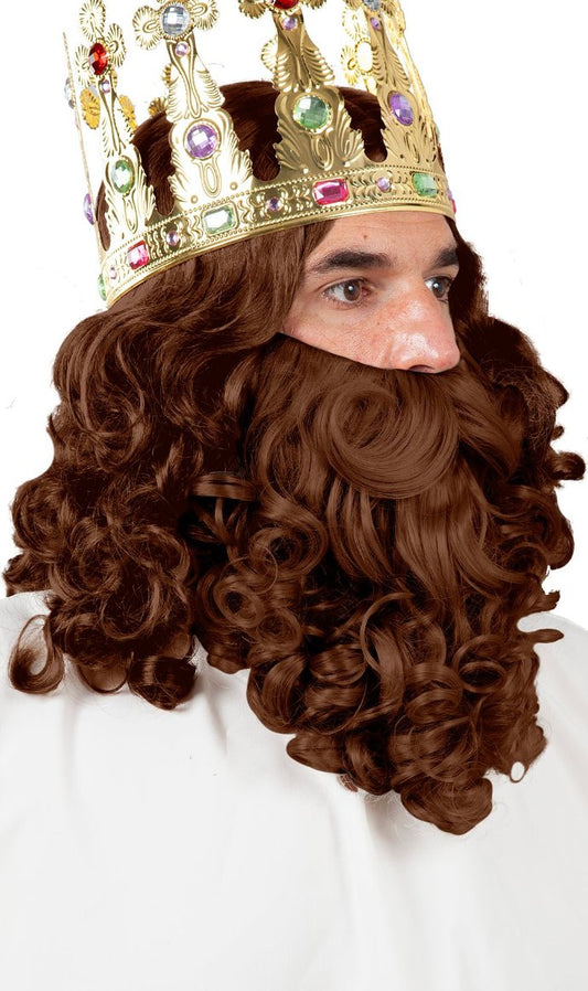 Parrucca e Barba Re Magio Deluxe Marrone