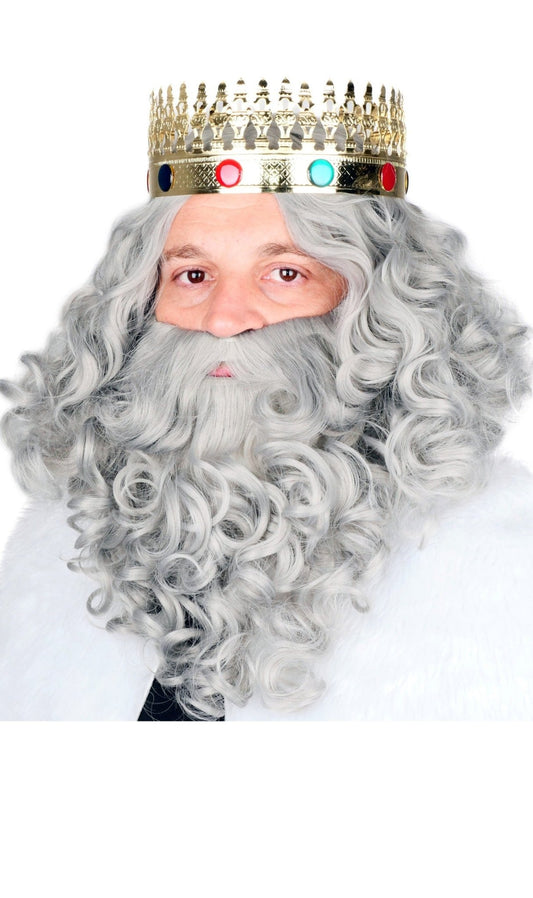 Parrucca e barba del Re Maigo grigio opaca