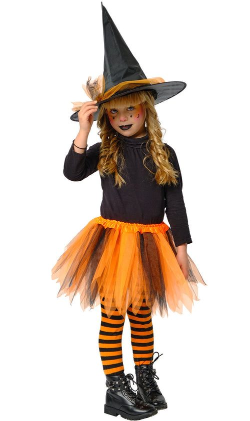 set o kit costume Halloween bambina strega arancione economico