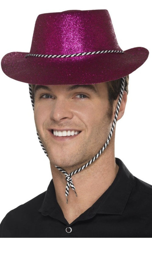 Cappello da cowboy fucsia glitterato