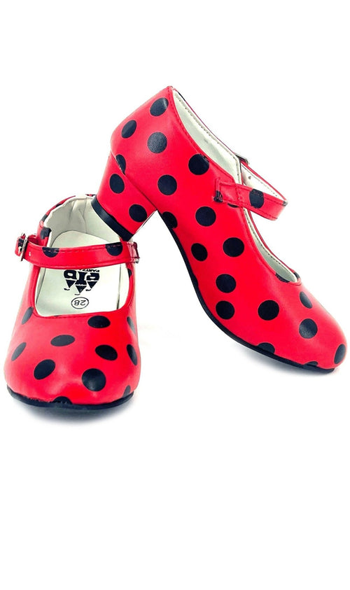 Scarpe Da Flamenco Per Bambina E Donna | Rosse Con Pois Neri | Tacco 3cm | Similpelle - Foto 6